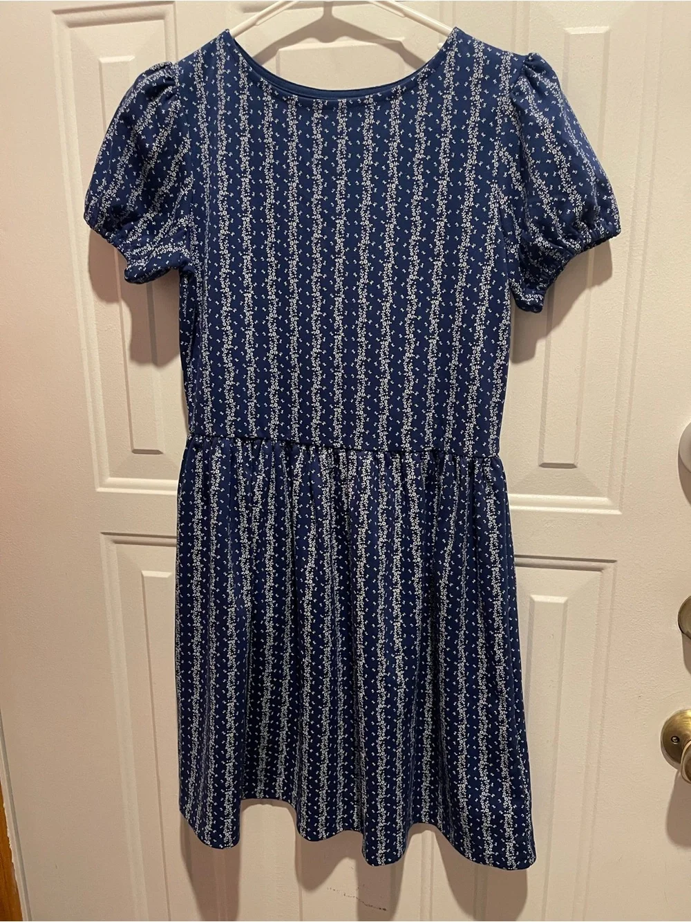Polo Ralph Lauren Girls Navy Floral Stripe Puff-Sleeve Polo Dress Girls XL